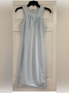 Calvin Klein Soft Light Blue Pleated Halter Midi Dress